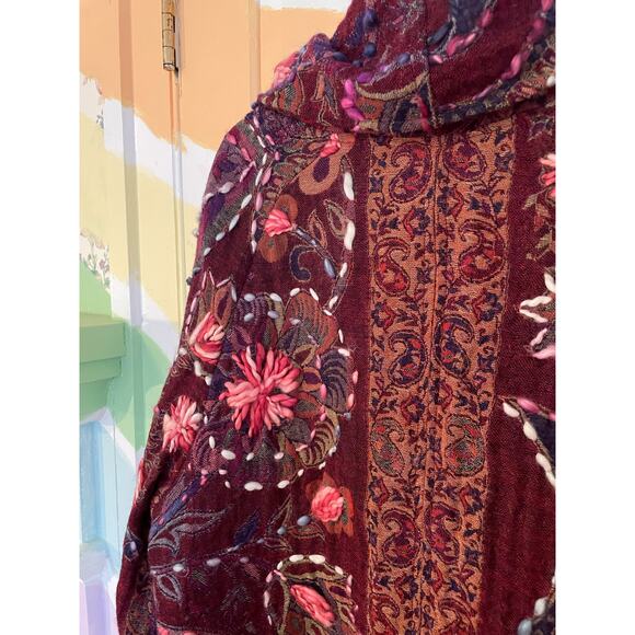 SAINU Wool Embroidered Boho Coat Jacket Burgundy Floral Paisley Size M - Picture 13 of 13